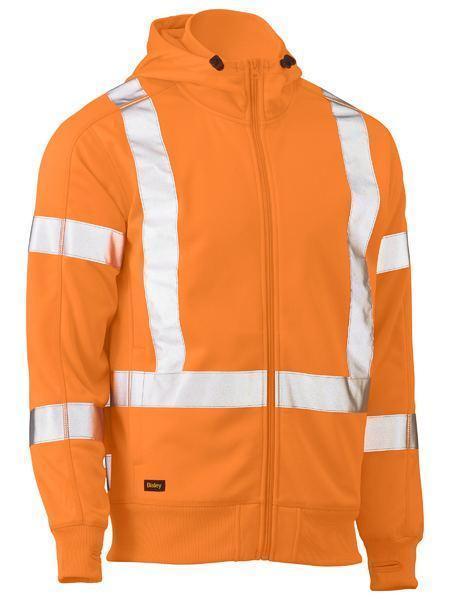 Bisley X Taped Hi Vis Zip Front Fleece Rail Hoodie BK6819XT Work Wear Bisley Workwear Rail Orange XS 